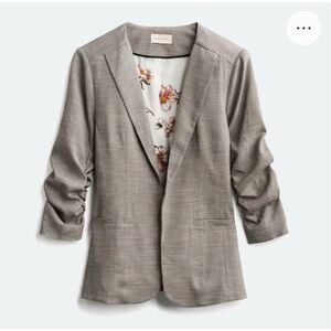 Skies Are Blue Tan and Gray Blazer with Ruched Sleeves